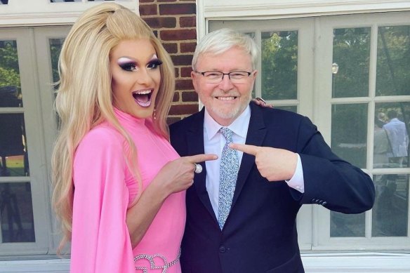 Australian DJ Kitty Glitter pictured with Kevin Rudd at his first Pride event as Australian ambassador to the US.