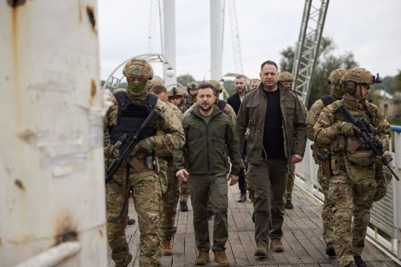 President Volodymyr Zelensky in newly liberated Izium.