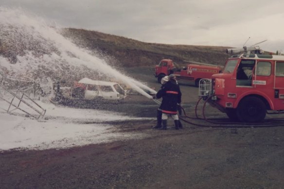 Aviation firefighters use foam contaminated with PFAS in Victoria in 1998.