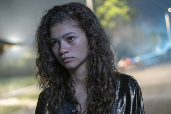 Zendaya as the troubled Rue in <i>Euphoria</i>.