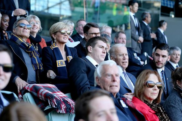 Then US Vice President Joe Biden with Mason Cox at the MCG in 2016.