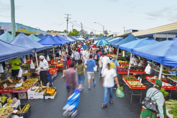 Every Sunday the Global Food Markets set up next to Woodridge Station with fresh produce stalls from local growers.