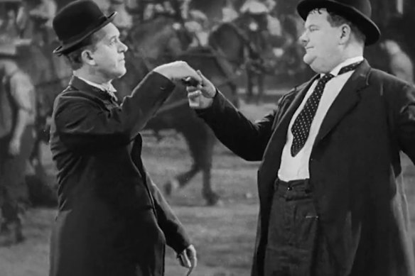Would you care to dance? Stan Laurel (left) and Oliver Hardy trip the not-so-light fantastic in Way Out West. 