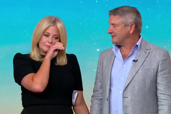 Samantha Armytage and husband Richard Lavender during her last day as co-host of Sunrise.