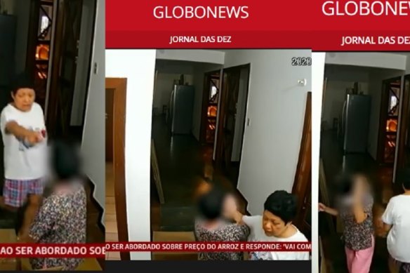 Screenshot from GloboNews of video footage showing the Philippines’ ambassador to Brazil with her housekeeper. 