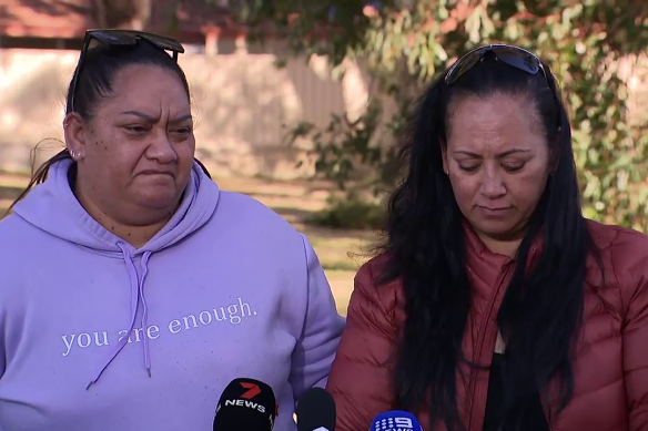 Rexina Hira (right) and her sister Charmaine Tomo speak to media after the death of Hira’s son, George Te Kani, in a crash during a horror weekend on Perth’s roads. 
