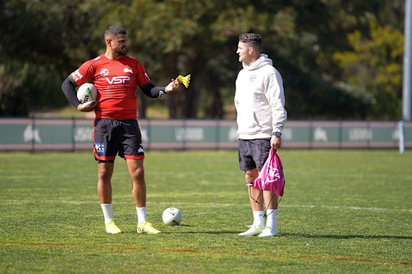 Canberra legend Jarrod Croker spent Tuesday helping Latrell Mitchell with his goalkicking.