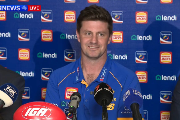 New West Coast Eagles coach Andrew McQualter during his first press conference with the club. 