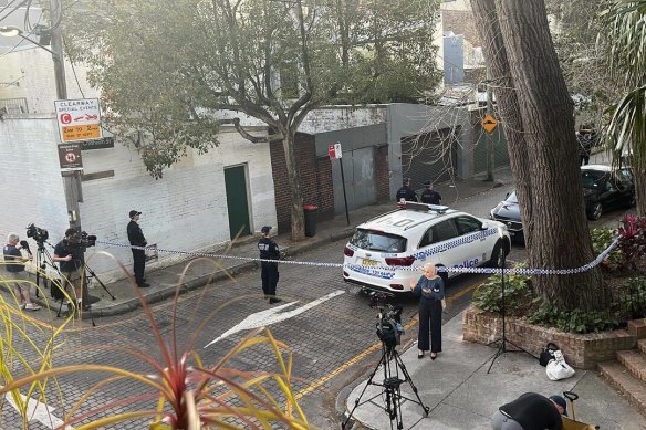 Police at the scene of the shooting on Sunday afternoon.