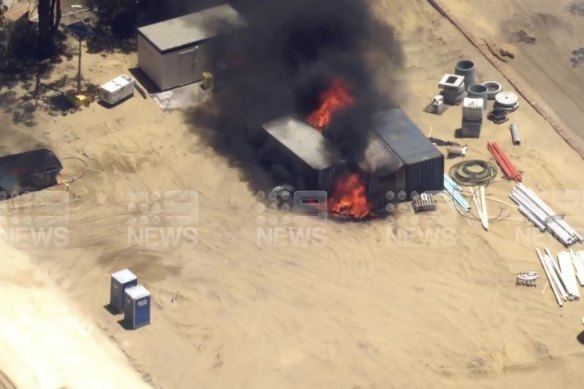 The fire has engulfed several structures.