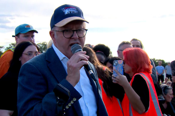 Prime Minister Anthony Albanese at the Canberra rally.