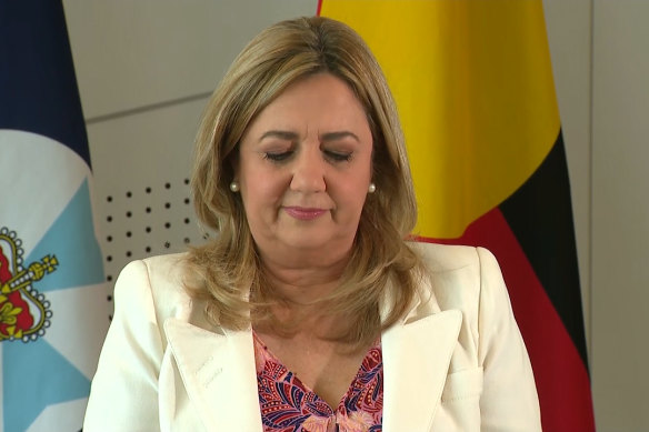 Annastacia Palaszczuk composes herself after becoming emotional while announcing her resignation. 