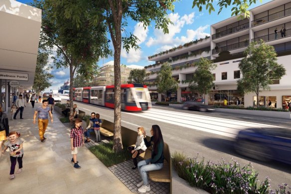 An artist’s impression of the proposed light-rail line along Parramatta Road.