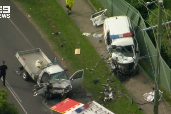 Three police force members and the driver of another car are in hospital after a crash in Caboolture South.