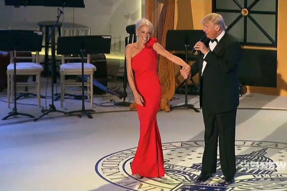 Kellyanne Conway and Donald Trump at the 2017 inauguration ball. She joined the White House at the start of Trump’s presidential term and became one of his most vocal defenders.