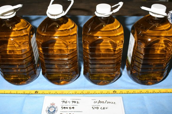 Police say they have seized more than 200 kilograms of liquid methamphetamine hidden in a shipment of olive oil concealed in a truck in Fairfield.
