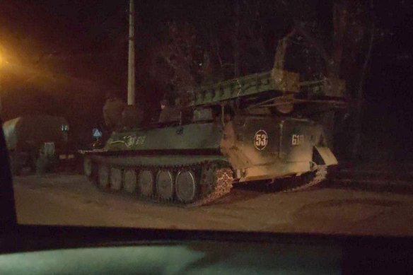 Russian armoured vehicles advance in Donetsk, Ukraine on Thursday.