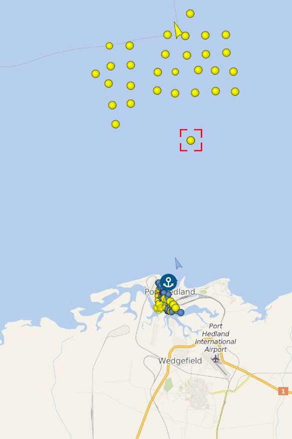 The vessel remains at anchor off the coast of Port Hedland.
