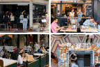 Cafes and restaurants and a closed sign.