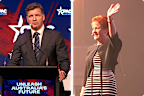 Angus Taylor (left) and Pauline Hanson (right) at the Conservative Political Action Conference (CPAC) on Saturday October 10
