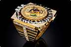 The ring is encrusted in hundreds of diamonds.