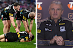 Panthers players and coach Ivan Cleary react to Nathan’s injury.