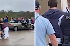 An 18-year-old has been charged with multiple offences after a car he was allegedly driving lost control and hit a group of people in Newcastle.