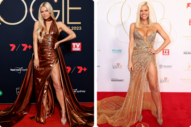 Sophie Monk at the Logies in 2023 and 2022.