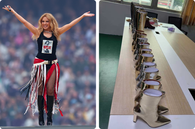 Kylie Minogue on the AFL Grand Final stage, the making of her Bared boots
