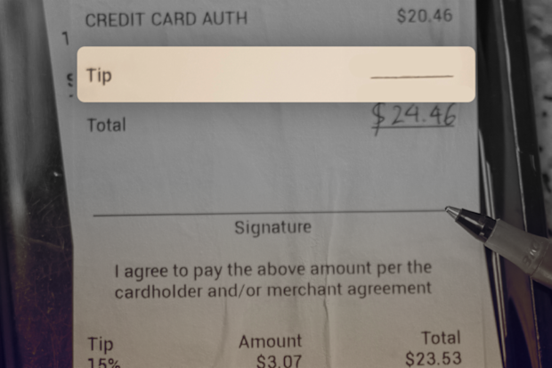 Tipping field on a restaurant receipt