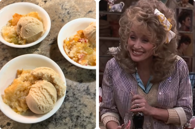 Dolly Parton in Steel Magnolias, and a recreation of the Cuppa Cuppa Cuppa cake her character mentions in the movie