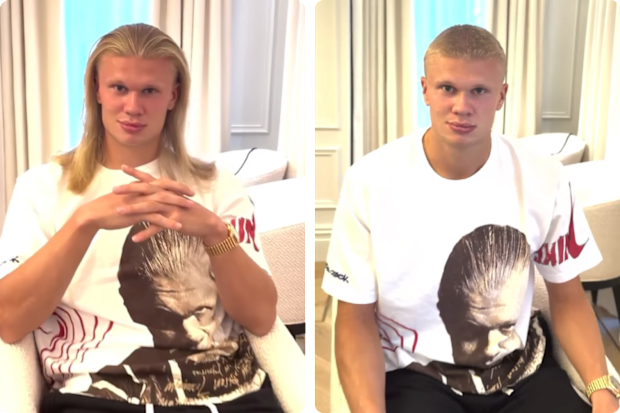 Erling Haaland before and after his haircut