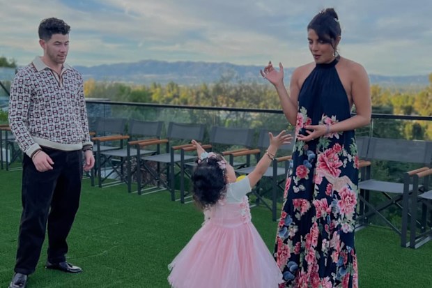 Nick Jonas his wife, Priyanka Chopra Jonas and their daughter Malti Marie Jonas.