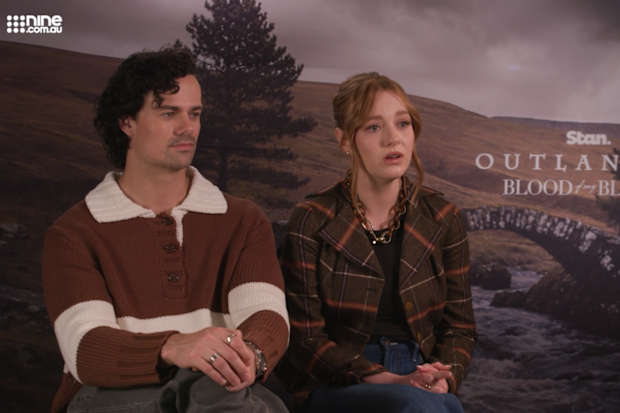 Jamie Roy and Harriet Slater at the Outlander: Blood Of My Blood junket.