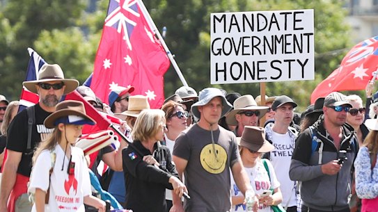 Protesters march from Glebe Park towards the Parliamentary Triangle.