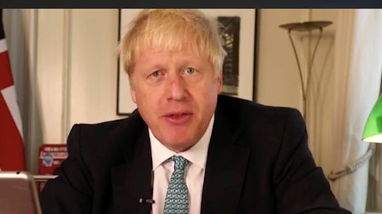 UK Prime Minister Boris Johnson addresses the public from Downing Street via Facebook.