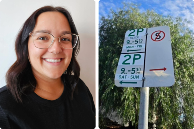 Dragana Nenadić and a parking sign in Geelong.
