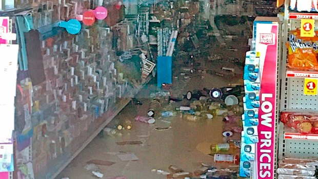 Merchandise lies on the floor at a Family Dollar store in Trona, 38km away from Ridgecrest, the town most affected by Thursday's earthquake.