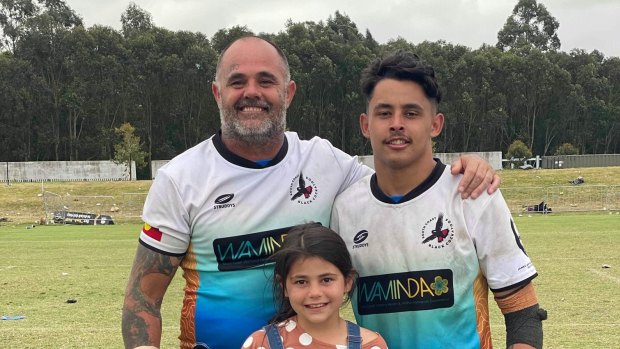 Dragons NRL player Jayden Sullivan with father Jason and sister Laylarni. 
