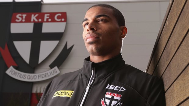 St Kilda's international rookie Jason Holmes in 2014 ... he was later delisted by the club.