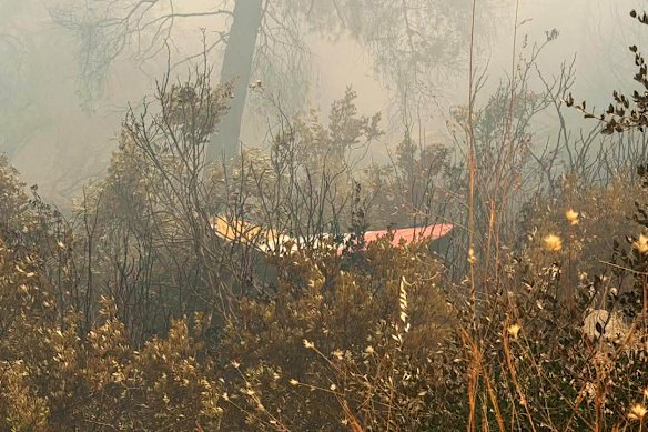 Wreckage of the firefighting helicopter.