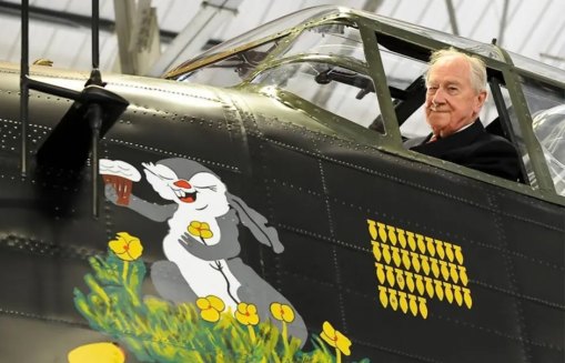 Wing Commander John Bell in the Battle of Britain Memorial Flight Lancaster plane named after his wartime Lancaster.