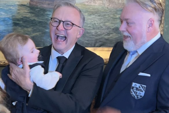 Anthony Albanese with Kyle Sandilands at the Sandilands' wedding in Darling Point.