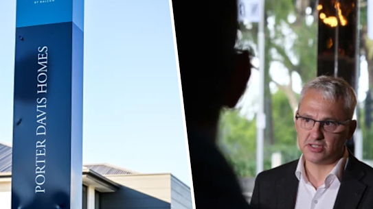 Composite image of a Porter Davis Homes sign and former minister Danny Pearson.