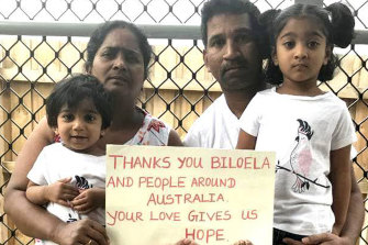Priya and Nades Murugappan and their Australian-born children, Kopika and Tharnicaa, in a photo taken during their court fight to remain in Australia.