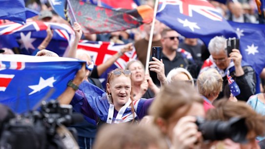 Protesters at the March for Australia rally in Melbourne.