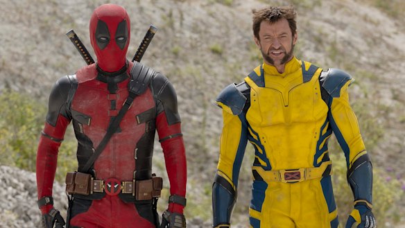Ryan Reynolds as Deadpool/Wade Wilson and Hugh Jackman as Wolverine/Logan in the slapsticky Deadpool & Wolverine.