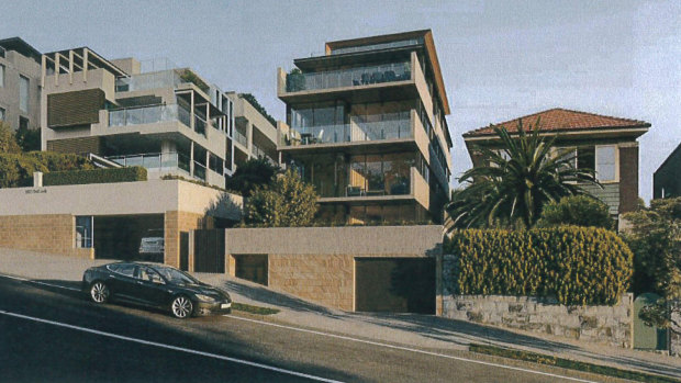 The Brook St Coogee apartment block (middle) as proposed to the council last year.