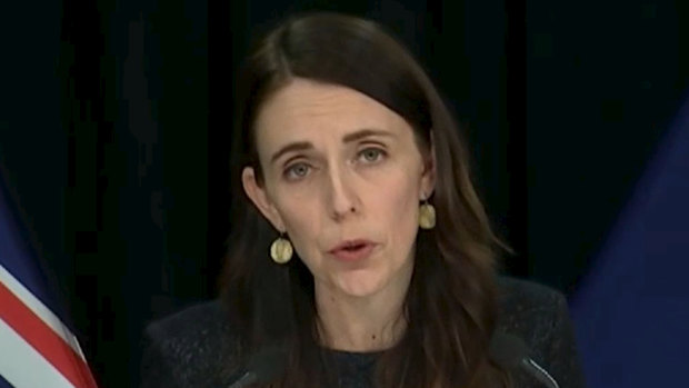 Jacinda Ardern speaks to the media.