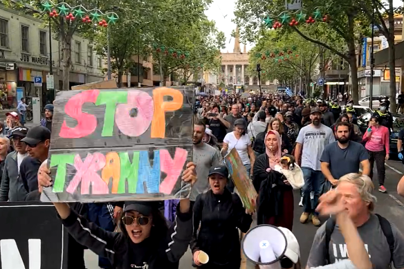 Protesters marched through Melbourne’s CBD once again on Tuesday evening. 